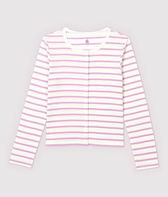 Cardigan in cotone/lino a righe Donna bianco MARSHMALLOW/rosa BOHEME