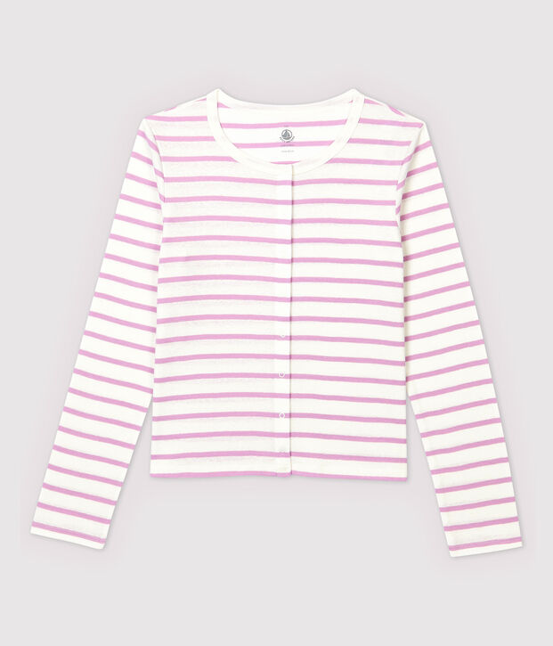 Cardigan in cotone/lino a righe Donna bianco/rosa