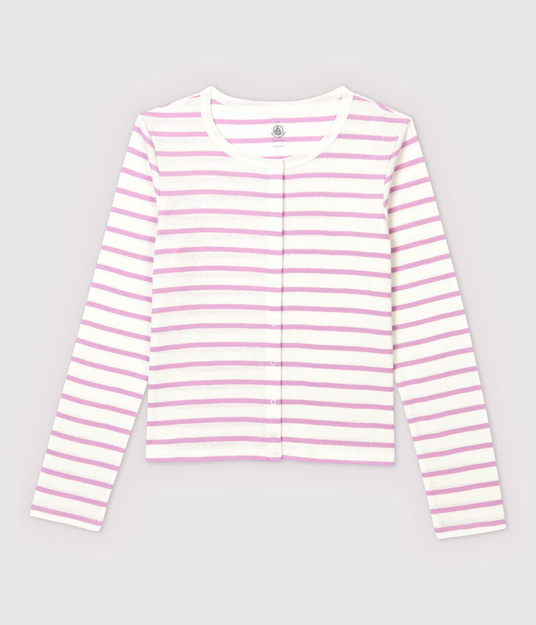 Cardigan in cotone/lino a righe Donna bianco/rosa