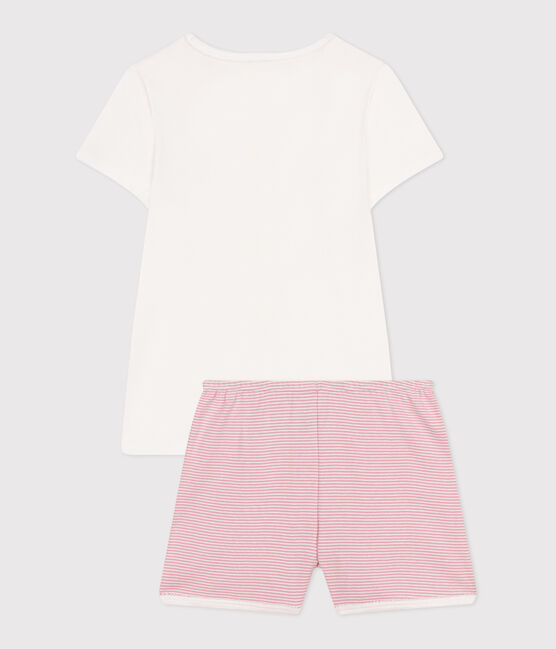 Pigiama corto in cotone bambina bianco MARSHMALLOW/rosa CHARME