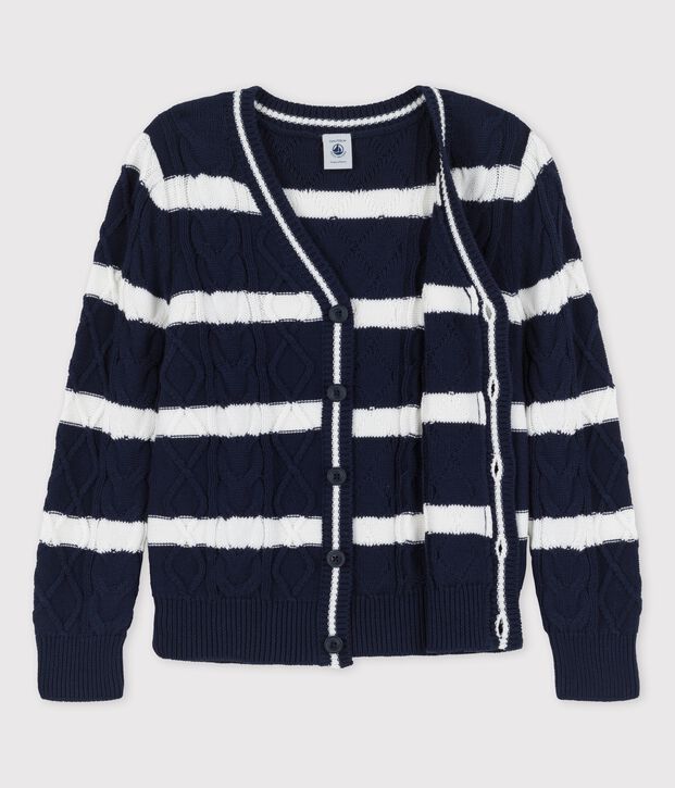 Cardigan in cotone bambino blu/bianco