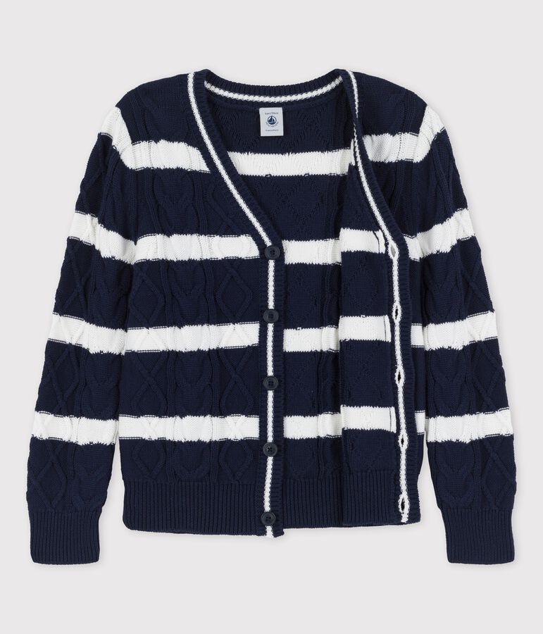 Cardigan in cotone bambino blu/bianco