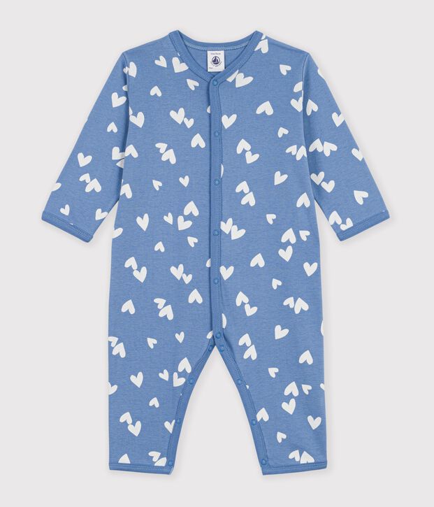 Pigiama senza piedini in cotone con stampa a cuori neonato blu/bianco