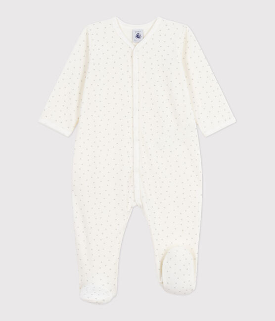 Pigiama in ciniglia con cuoricini stampati neonato bianco MARSHMALLOW/bianco MISTIGRI