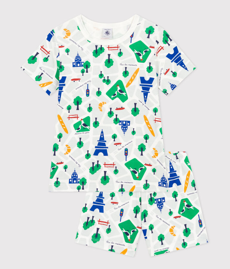 Pigiama short fantasia Parigi in cotone bambino bianco/blu/multicolore