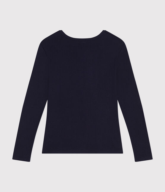 T-shirt donna L'Iconique a maniche lunghe in tinta unita a costine blu SMOKING