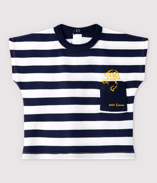 T-shirt maniche corte in jersey beb&egrave; maschio blu/bianco