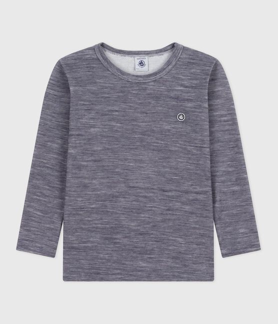 T-shirt a maniche lunghe in misto lana e cotone a righe bambino blu SOIR/ MARSHMALLOW