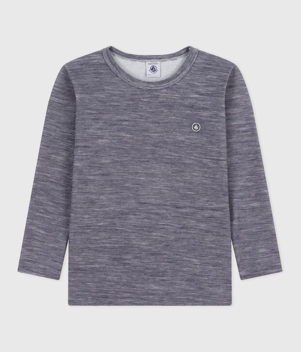 T-shirt a maniche lunghe in misto lana e cotone a righe bambino blu/bianco