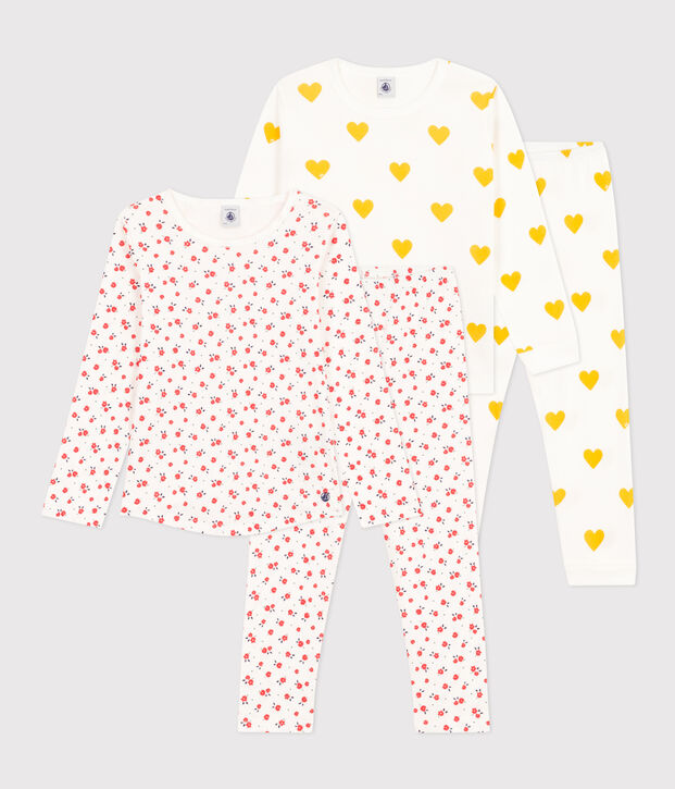 Confezione da 2 pigiami a cuori e a fiori bambina in cotone multicolore