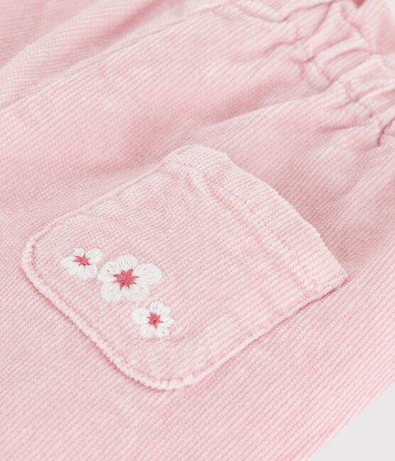 Pantaloni neonato in velluto tinta unita, tasca posteriore ricamata rosa JOLI