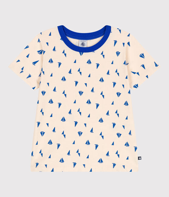 T-shirt a maniche corte in cotone con stampa bambino blu AVALANCHE/bianco PERSE