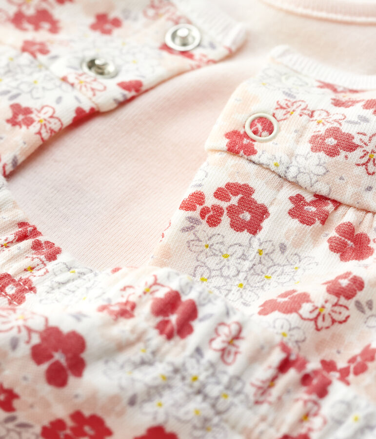 Completo 3 pezzi rosa beb&egrave; in cotone biologico bianco/multicolore