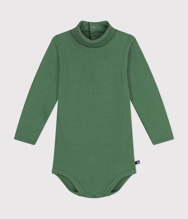 Body beb&egrave; a maniche lunghe e collo a lupetto in cotone verde