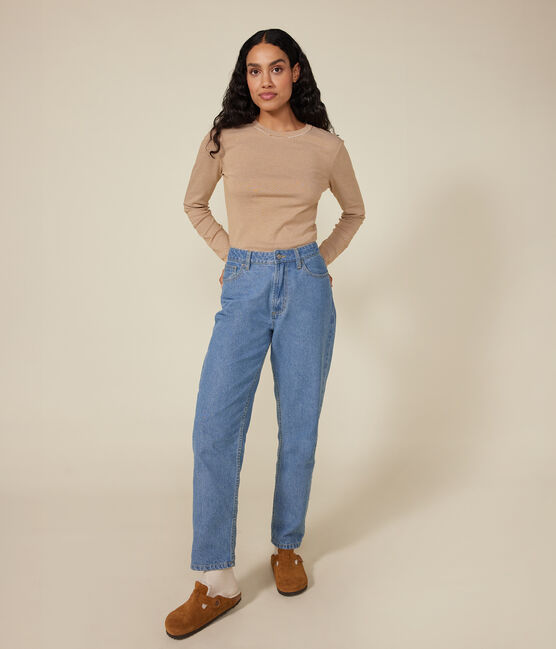 T-shirt L'ICONIQUE girocollo in cotone Donna marrone CUIVRE/ MARSHMALLOW
