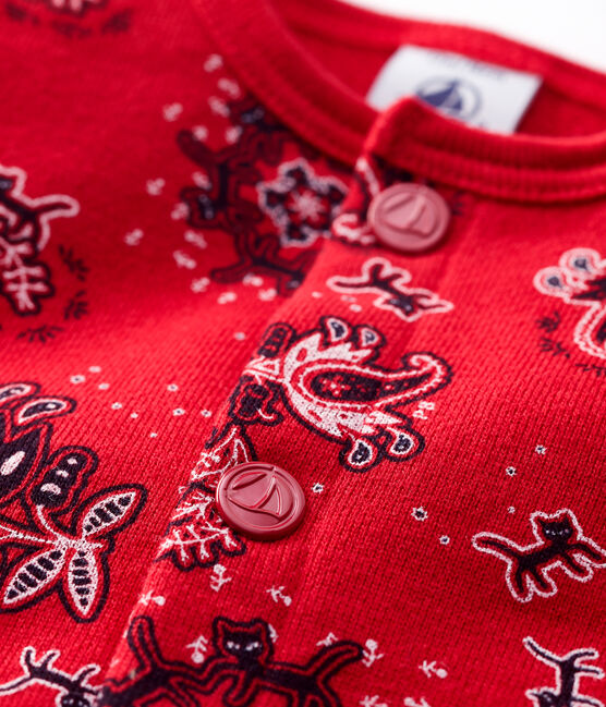Cardigan in molleton bebè femmina con motivo a bandana rosso TERKUIT/bianco MULTICO