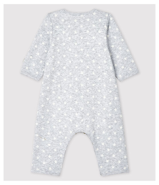 Body-pigiama senza piedi bebè in cotone biologico grigio POUSSIERE/bianco MARSHMALLOW