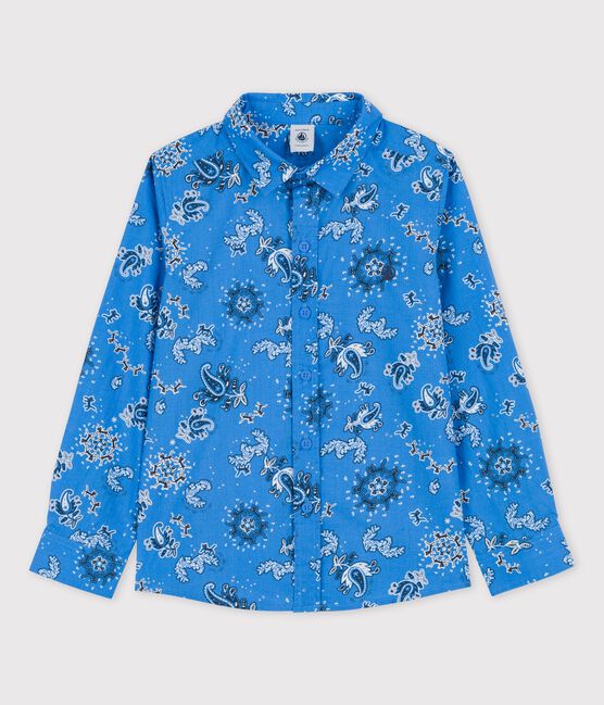 Camicia fantasia in popeline bambino blu BRASIER/bianco MULTICO