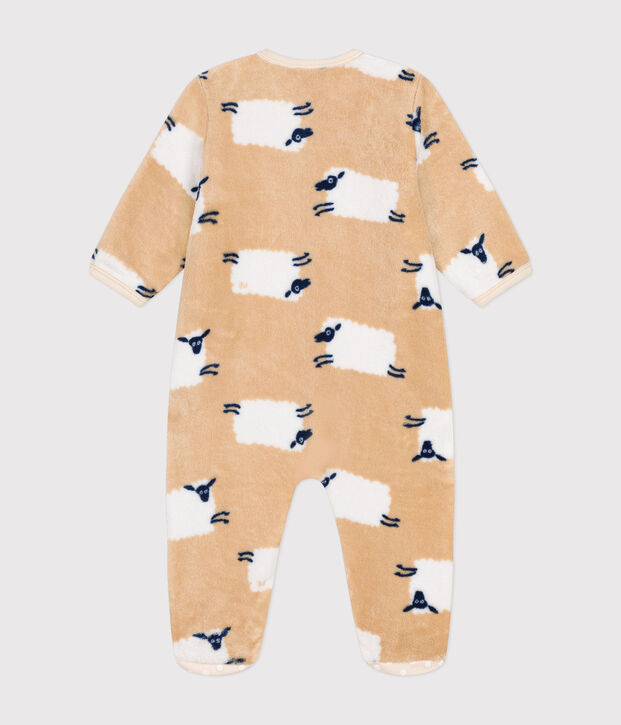Tutina pigiama in pile neonato beige/multicolore