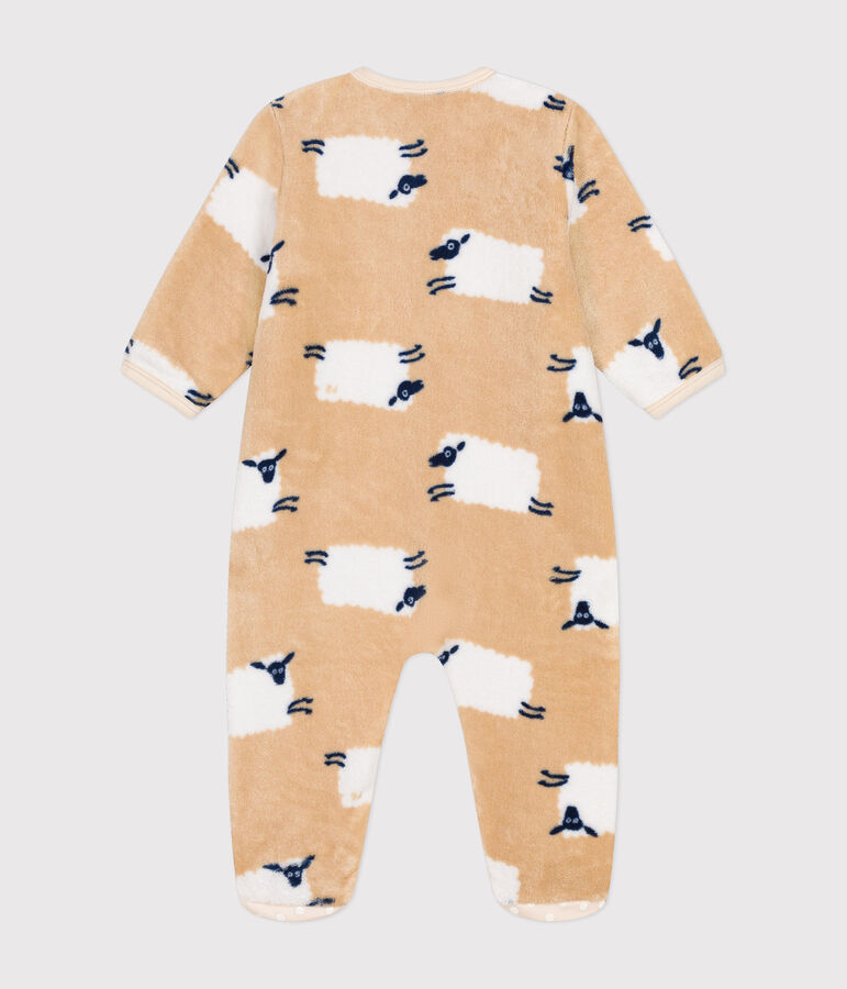 Tutina pigiama in pile neonato beige/multicolore