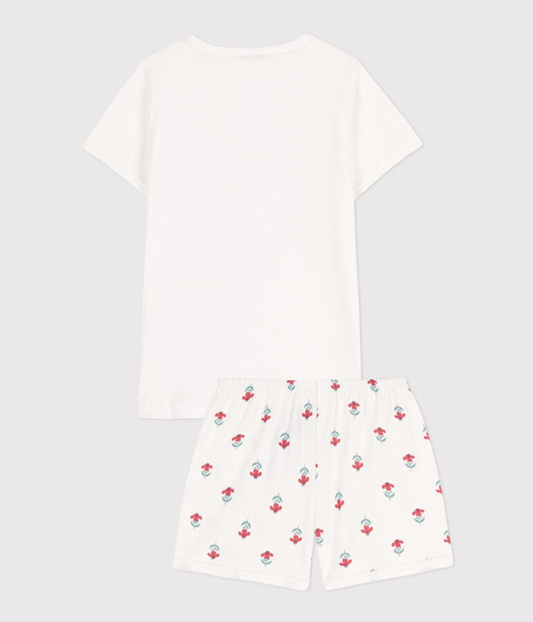 Pigiama corto a fiori bambina in cotone bianco MARSHMALLOW/bianco MULTICO