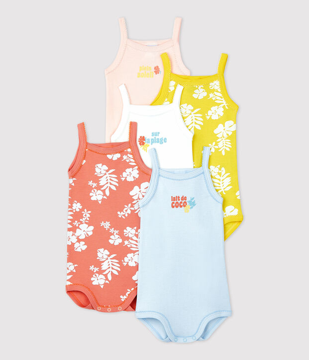Set di 5 body Hawaii con spalline per beb&egrave; in cotone multicolore