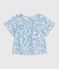 Blusa bambina a maniche corte in cotone con ciliegie stampate blu MARSHMALLOW/ PORCELANA