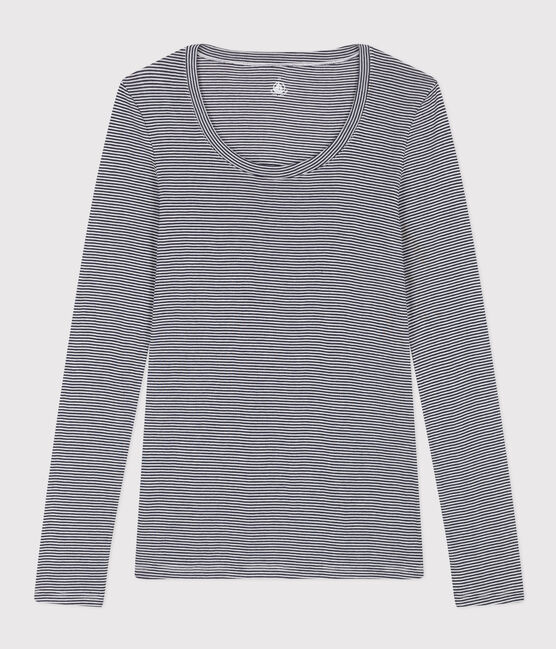 T-shirt second skin in cotone leggero a righe donna blu SMOKING/bianco MARSHMALLOW