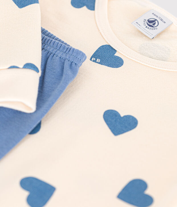 Camicia da notte in tessuto felpato spazzolato con cuoricini stampati bambino blu/ecru