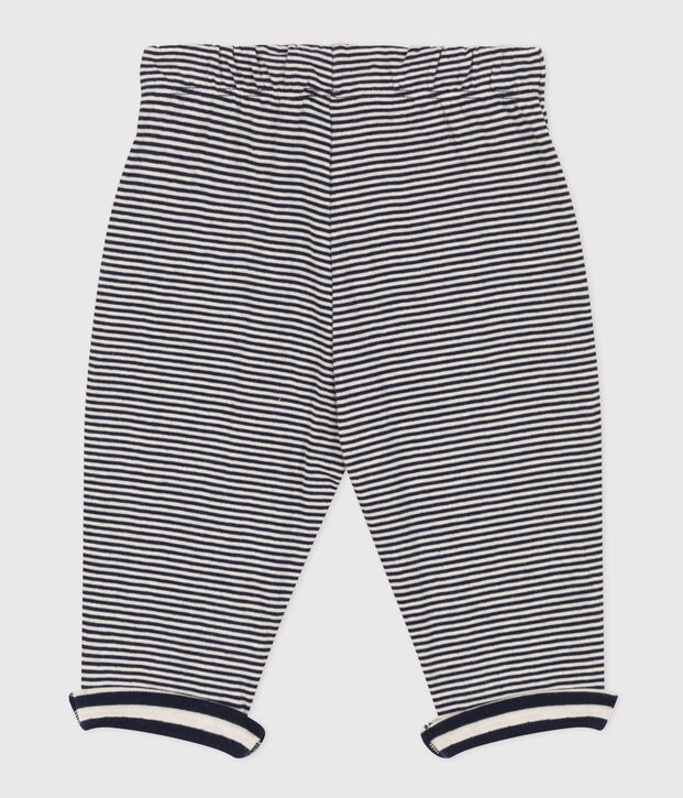 Pantaloni in tubique millerighe per beb&egrave; blu/ecru