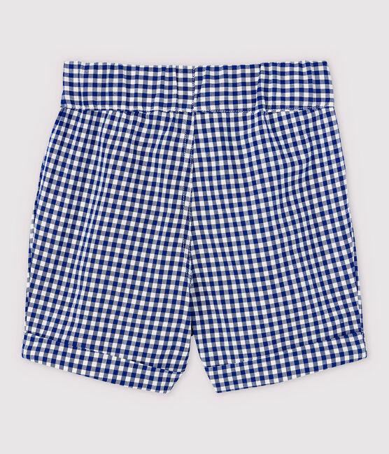 Pantaloncini a quadretti vichy in ordito e trama bebè maschio blu SURF/bianco MARSHMALLOW