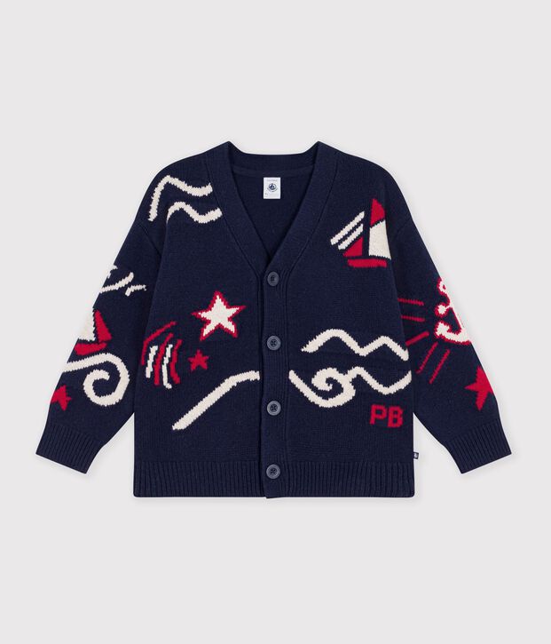 Cardigan in lana e cotone fantasia bambino rosso/multicolore