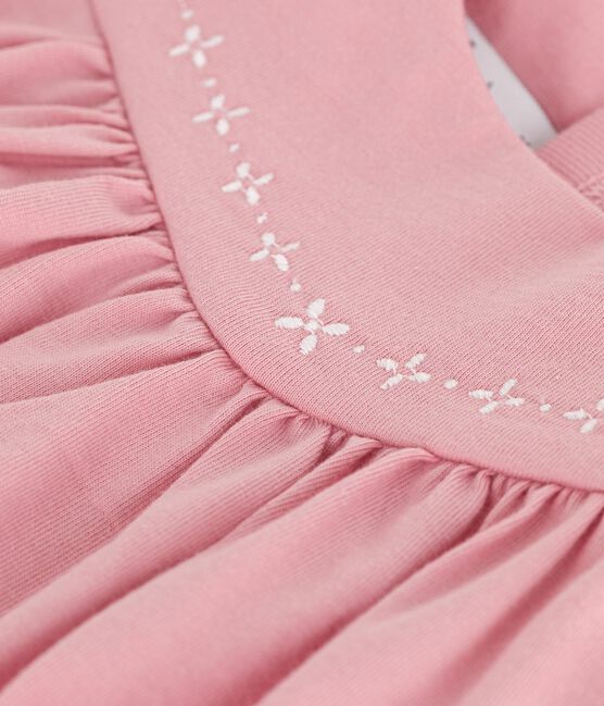 Abito senza maniche in cotone tinta unita con dettagli ricamati sullo scollo neonato rosa CHARME