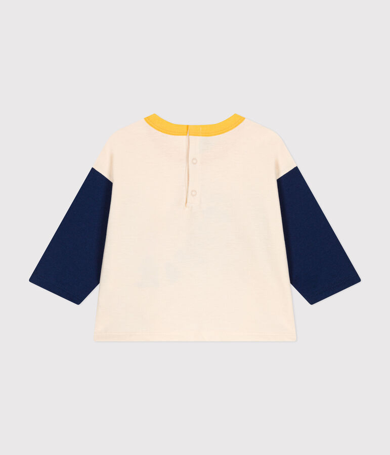 T-shirt a maniche lunghe in jersey sottile neonato ecru/blu
