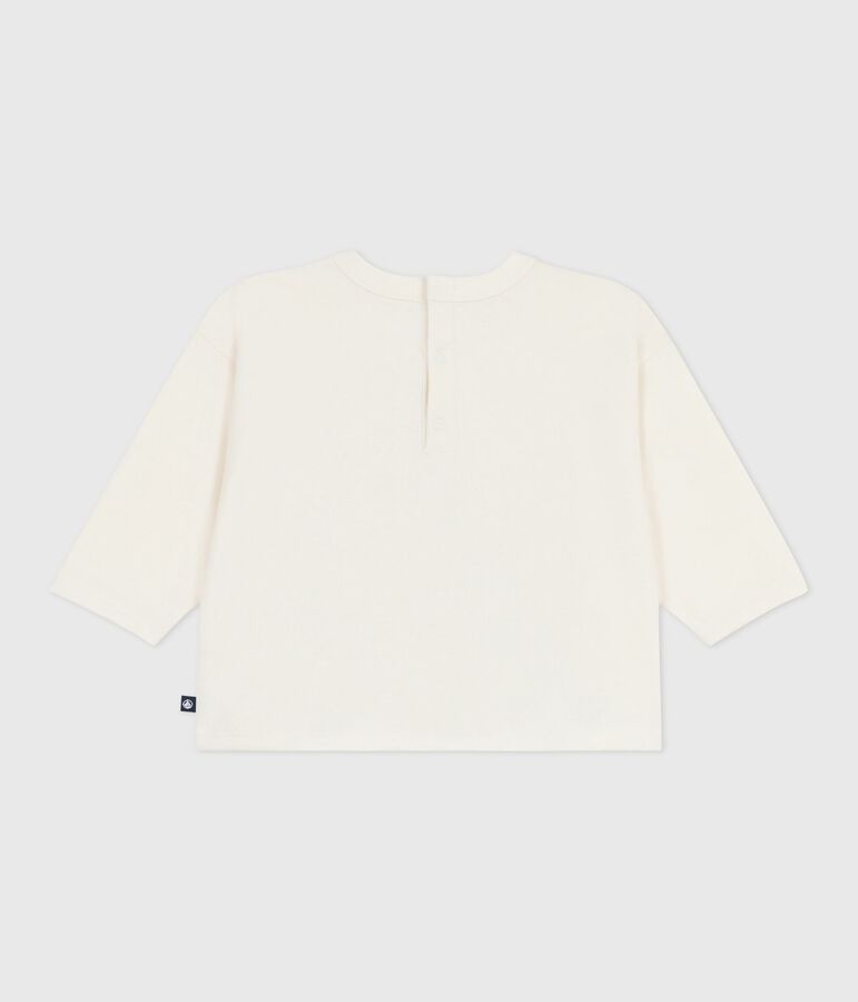 Maglietta a maniche lunghe in cotone per neonati ecru/blu