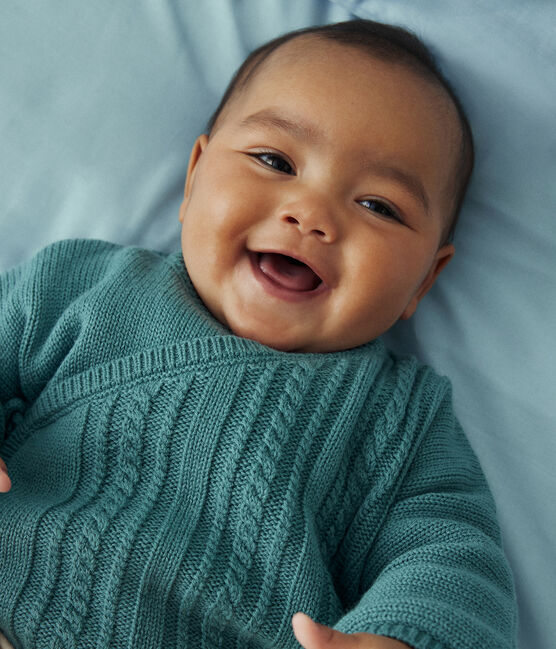 Cardigan in lana e cotone neonato verde PAUL