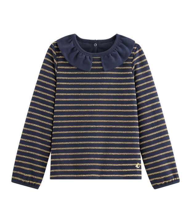 T-shirt in jersey bambina blu/giallo