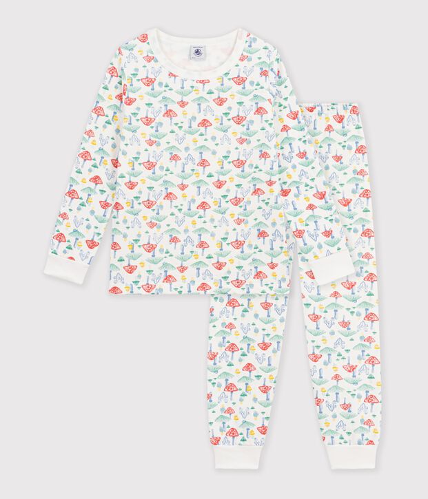 Pigiama in tessuto felpato con funghi stampati bambina bianco/multicolore