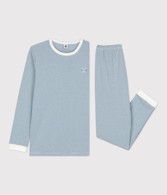 Pigiama millerighe unisex in cotone blu ROVER/bianco MARSHMALLOW