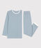 Pigiama millerighe unisex in cotone blu ROVER/bianco MARSHMALLOW