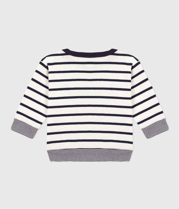 T-shirt a manica lunga in cotone a righe per beb&egrave; bianco/blu