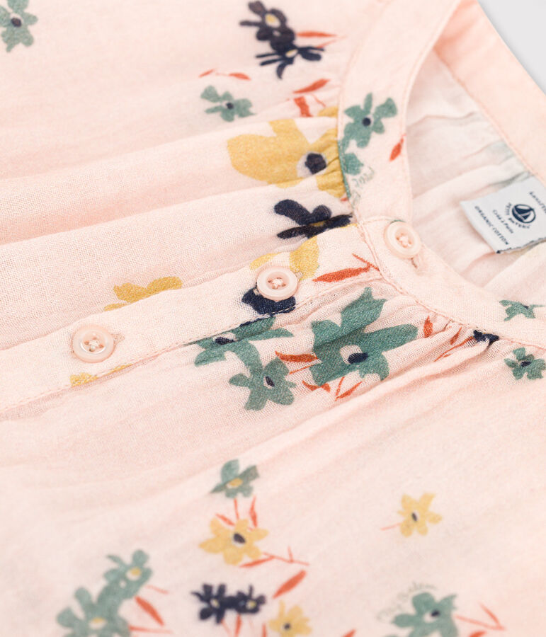 Abito bambina a maniche lunghe in garza di cotone rosa SALINE/bianco MULTICO