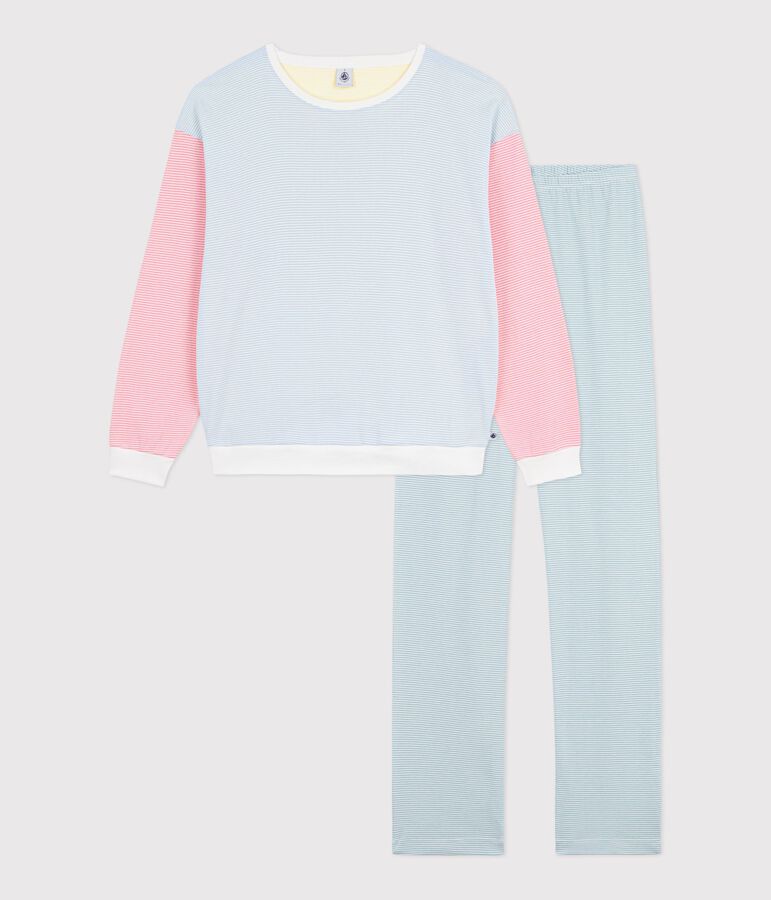 Pigiama in cotone a righe donna bianco MARSHMALLOW/bianco MULTICO