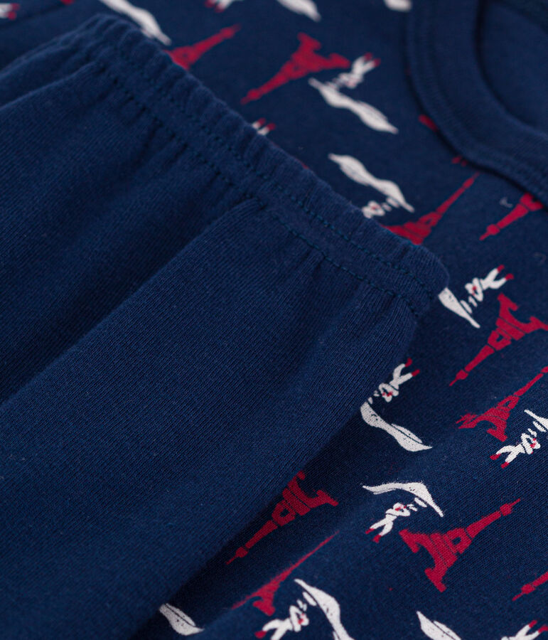 Pigiama corto aderente in cotone per bimbi, unisex blu/multicolore