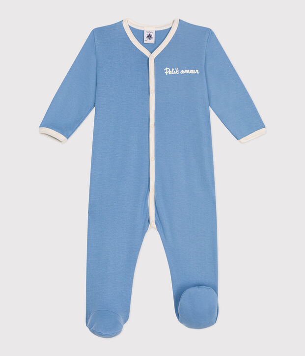 Pigiama in cotone tinta unita neonato blu