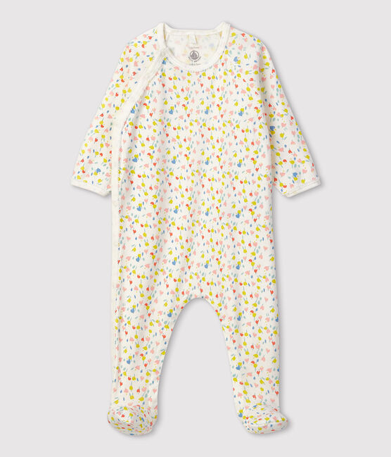 Tutina pigiama a fiori bebè in cotone biologico bianco MARSHMALLOW/bianco MULTICO