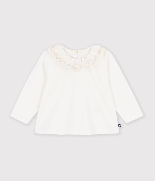 T-shirt a maniche lunghe in cotone tinta unita neonato bianco