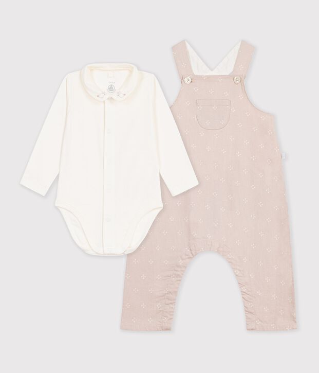 Set salopette e body con colletto in cotone tinta unita neonato multicolore