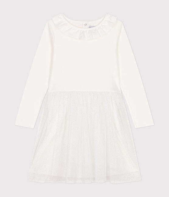 Abito in tessuto a costine e tulle bambina bianco MARSHMALLOW