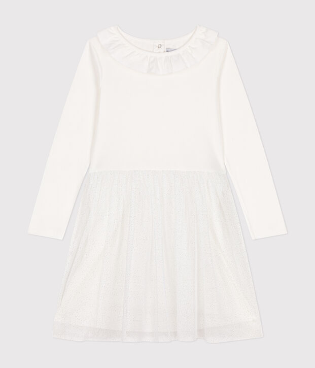 Abito in tessuto a costine e tulle bambina bianco